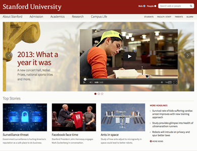 screenshot of Stanford University Homepage